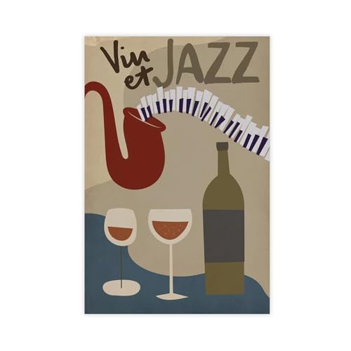NKALFGH Poster vin et jazz, poster sur toile, art mural, tableau, 40 x 60 cm