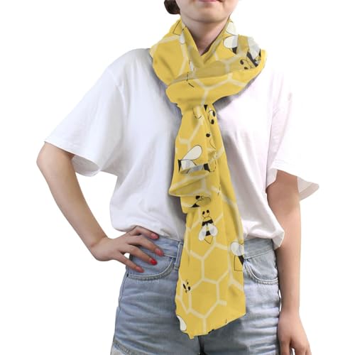 OTVEE Silk-Like Bee Yellow Honeycombs Scarf - Soft Lightweight Chiffon Shawl Wrap for Women3