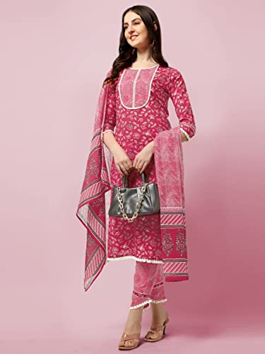 Image of MIRCHI FASHION Pure Cotton Floral Printed Kurta Set with Dupatta | 3 Piece Straight Fit Kurta Pant Set | Ethnic Office Wear Salwar Suit for Women