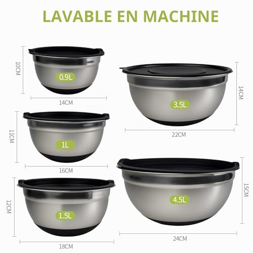 Lot 5 Bols Inox avec Couvercles, base antidérapante LUMITERRA – Image 2