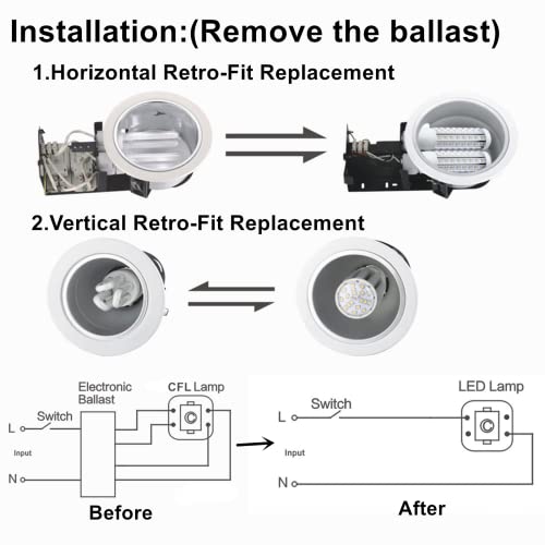 Satzol Gx24Q 4 Pack 12W Gx24Q 4 Pin Base Led Bulb Warm White 3000K, Equivalent Plt-26W Gx24Q-3 Compact Fluorescent Light Bulb, Bypass The Ballast(Remove The Ballast) #TOP6
