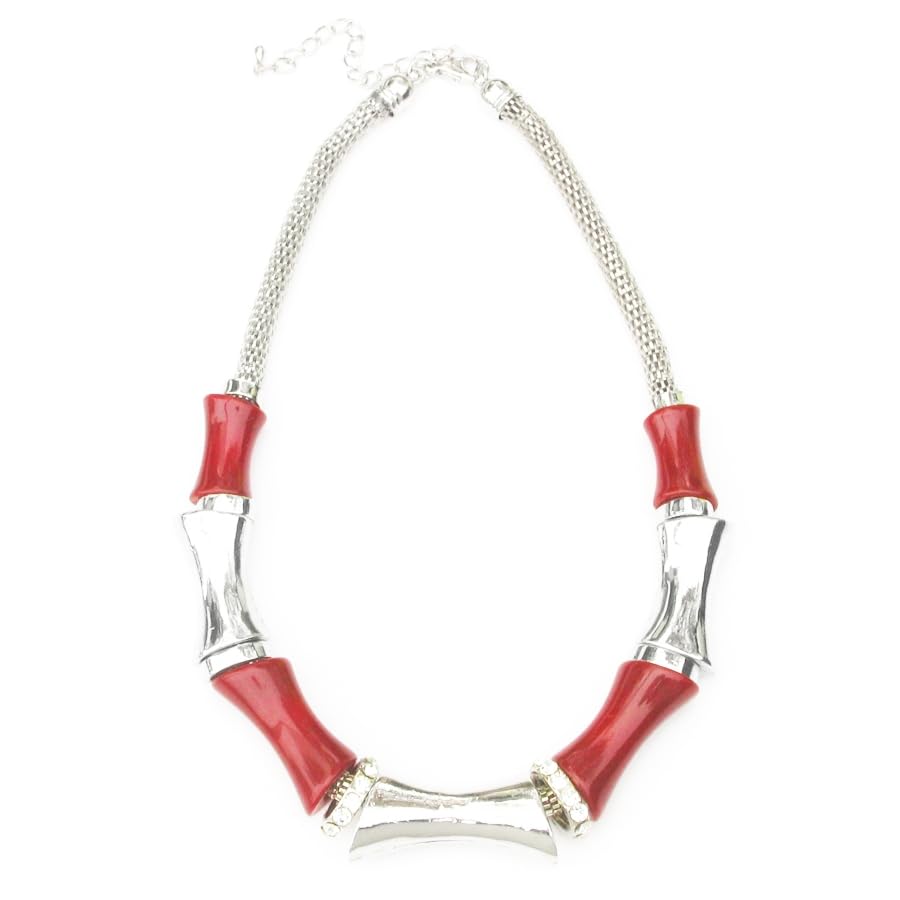 Collier Zina rouge le cadeau idéal en métal argenté et strass brillants
