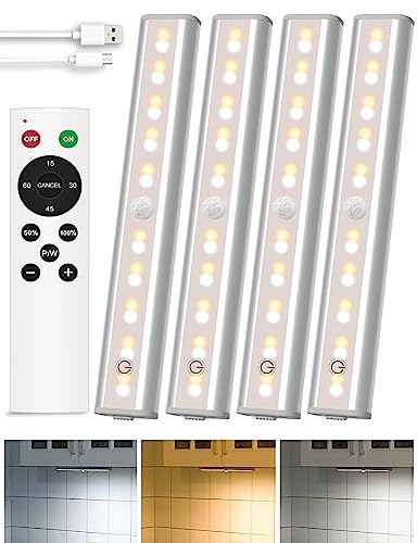 Yomart Under Cabinet Lights Remote Control LED Closet Light Rechargeable with Timer & Dimmable Stick On Touch Kitchen Safe Light Idea for Hallway Stairs Pantry 4 Pack