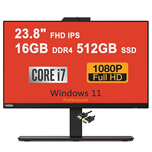 Lenovo Thinkcentre M90A 24 All-In-One Desktop Computer | 23.8" Fhd Ips Anti-Glare (72% Ntsc) | Intel 8-Core I7-10700 Processor | 16Gb Ddr4 512Gb Ssd | Usb-C 1080P Camera Win11Pro Black + Hdmi Cable #TOP19
