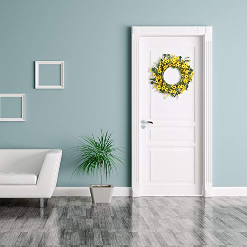 Artificial Yellow Daisy Wreath,Floral Wreath With Green Eucalyptus Leaves And Wildflowers Spring And Summer Wreath For Front Door Wall Window Decor-20In #TOP4
