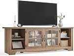 LINSY Home TV Stand for 75 Inch TV, Modern Farmhouse Entertainment Center with Storage Cabinets and Glass Doors, Tall Media Console Table for Living Room, Bedroom, Large Long Television Stand, Brown
