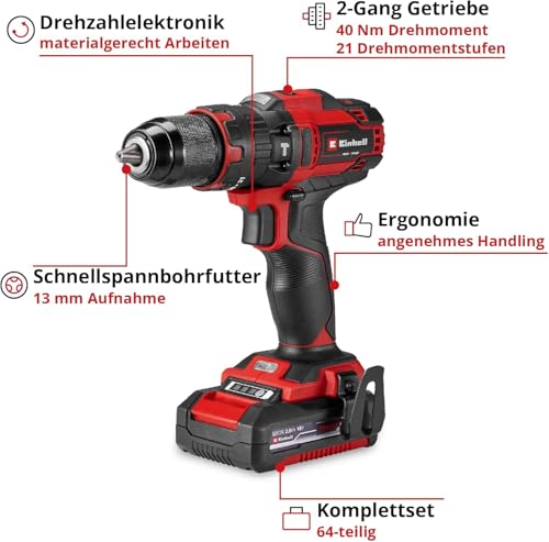 Einhell Professional Perceuse visseuse à percussion sans fil TE CD 1840 Li i BL 1 x 2 0 Ah Power X Change - vue 5