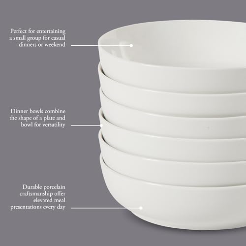 Gibson Home Zen Buffet Pasta Bowls Set of 6, 41oz Porcelain Salad Bowls and Serving Bowls, 8.5 Inch White Bowls, Dishwasher & Microwave Safe by Gibson Home - Image 3