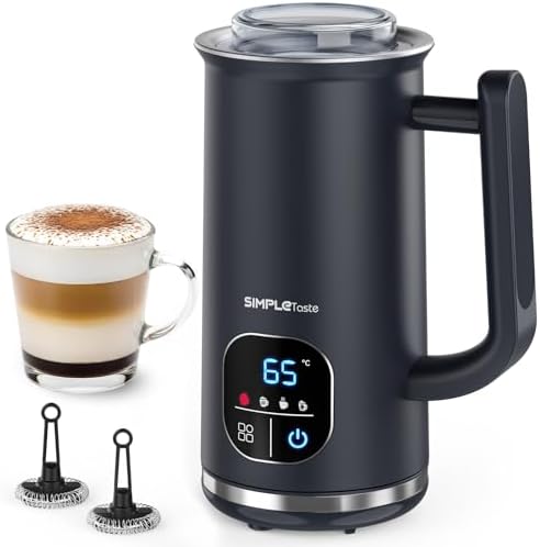 SIMPLETASTE Milchaufschäumer Elektrisch 4-in-1 | Heißer & kalter Milchschaum, LED-Digitaldisplay, mit Ersatzquirl, Milch erwärmen, Automatisch, Leise, BPA-frei