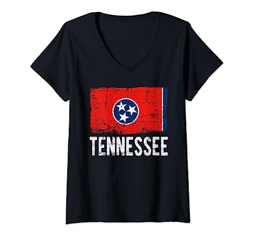 Womens Tennessee Flag Design - Grunge Flag Tennessee V-Neck T-Shirt