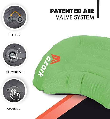azark Ultralight Inflating Travel/Camping Pillows - Compressible, Compact, Inflatable, Comfortable, Ergonomic Pillow for Neck & Lumbar Support and a Good Night Sleep while Camp, Backpacking (GREEN)