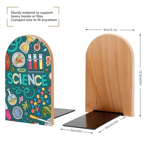 Cartoon Science Theme Bookends Set of 2, Heavy Duty Sturdy Non-Slip Book Stoppers for Shelves, Compact L-Shaped Book Supports for Home Office Library, Ideal Desk Organizers Tools - Image 2