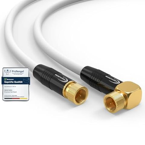 RedStar24 Kabel antenowy SAT, kabel satelitarny, cyfrowy, HDTV 135 dB, 2 x wtyczka F, 1 x 90°, pozłacany, kabel koncentryczny Ultra HD 4K 3D UHD, współosiowy, satelitarny, router modem, kabel (2 m
