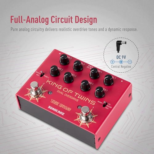 SONICAKE Overdrive Pedal, Dual Channel 3 Modes-Overdrive/Boost/Distortion Guitar Bass Effects Pedal, Pure Analog Circuit, True Bypas, Guidance