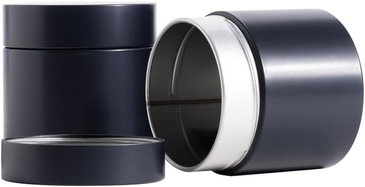 2 Packs Tea Tin Can Metal Tea Canister with Double Seal Lids 12 oz 24 oz Round Tin Canister for Loose Tea Leaves Airtight Container Matcha Cans for Kitchen Storage (Black, S_3.35x3.35)
