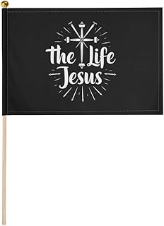 Jesus the Life Cross Nail Handheld Flags 5.5X8.2 Inch Hand Waving Banners Double Sided with Sticks Small Mini for Various Holiday Parties 1 PCS