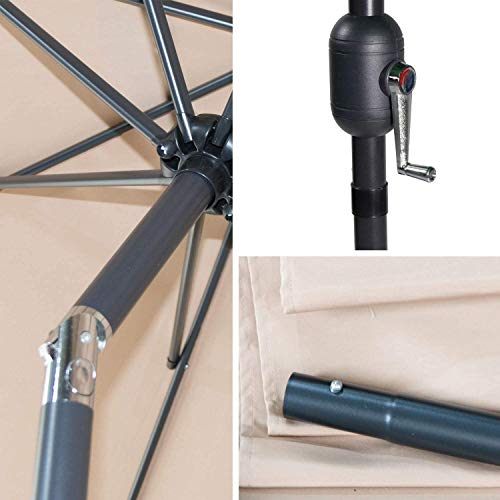 Aoxun 9 Ft Patio Umbrella,Outdoor Umbrella With Crank And 8 Ribs, Polyester Aluminum Alloy Pole Tilt Button Outside Table Umbrella.fade Resistant Water Proof Patio Table Umbrella(Sandy) #TOP5