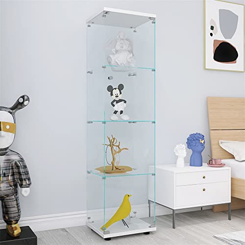 Dodaha Glass Cabinet Storage Organizer，Glass Display Case With 4 Shelves For Home Office Living Room Bedroom, 64.56” X 16.73”X 14.37” White #TOP2