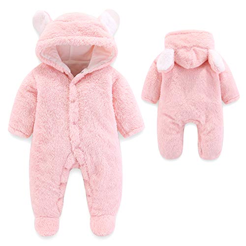 Image of YAMEN Newborn Baby Boy Girl Sleepers Infant Snowsuit Bodysuit Footie Fleece Romper Toddler Winter Outfits 0-3 Months Pink