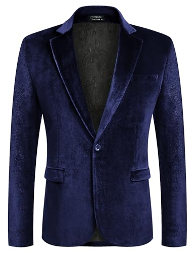 Image of COOFANDY Men's Velvet Blazer Notched Lapel Velour Suit Jacket One Button Tuxedo Jackets for Wedding Prom Party Dinner