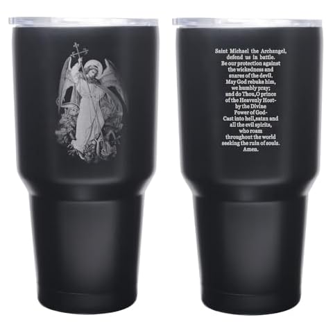 FAYERXL St Michael the Archangel Prayer Catholic Saint Mugs,30 Oz Coffee Mugs with Scripture Verses,Bible Verse Travel Tumbler Mug Gift (St. Michael the Archangel) Cover