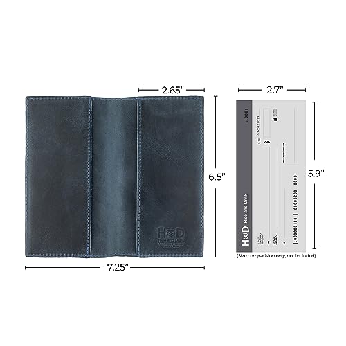 Image of Hide & Drink, Checkbook Cover, Minimalist Organizer for Personal or Business Finances, Bill Holder, Full Grain Leather, Handmade, Slate Blue