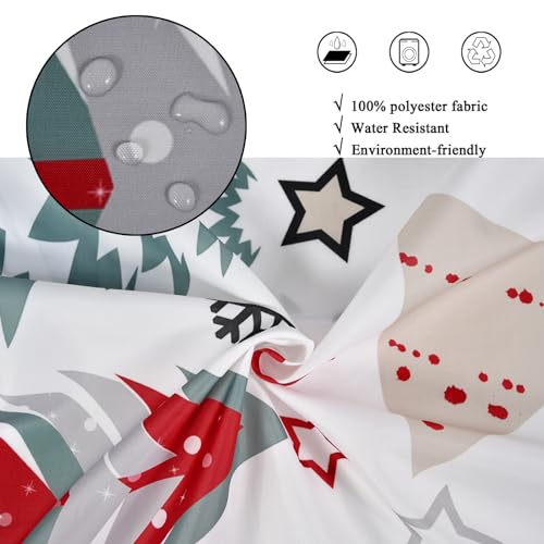 GCIREC Merry Christmas Shower Curtain, Christmas Tree Red Stars Snow Snowflake New Year Winter Bathroom Curtain Waterproof Fabric Washable 12 Hooks by GCIREC - Used condition - Image 4