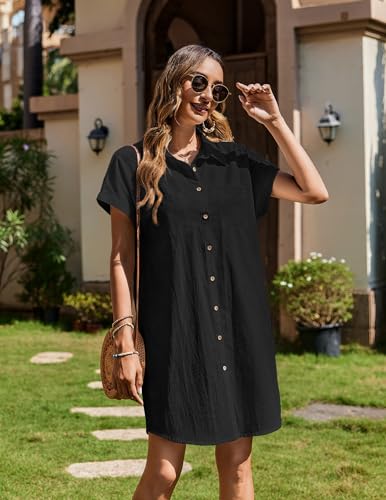 Image of Zeagoo Summer Dresses for Women 2026 Cotton Button Down Short Sleeve Tshirt Dresses Casual Mini Beach Dress