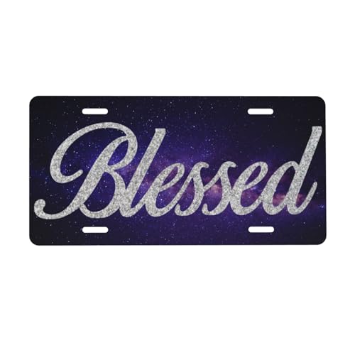 UEQIKI Galaxy Blessed Front License Plate for Women Car Vanity Plates Decorative Aluminum Metal Cute Novelty License Plate Cover for Men 6x12 Inch (4 Holes)