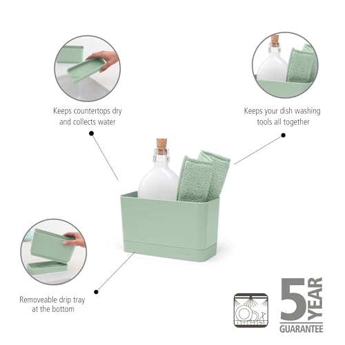 Brabantia - Sinkside Organizator Zlewozmywaka - Nadaje sie do Zmywarki - Wyjmowana Taca Ociekowa - Wyłapuje Resztki Wody - Mieści Szczotkę do Naczyń, Mydło i Sciereczki - Jade Green - 19 x 9 x 11.5 cm