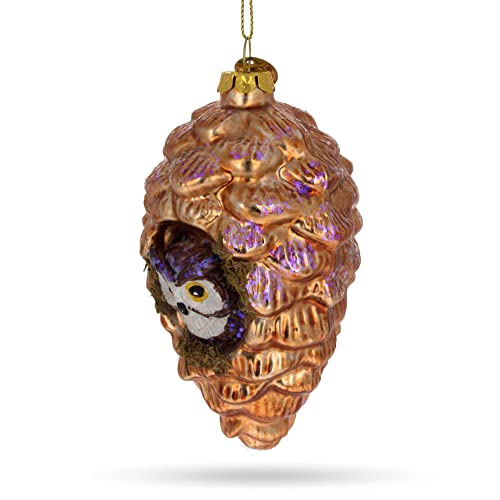 Wise Owl In A Pine Cone Glass Christmas Ornament #TOP21