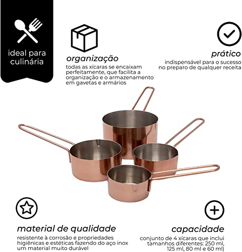 Conjunto de 8 Medidores Aço Inoxidável Para Medição Empilhável Bronze (4 Colheres Medidoras + 4 Xíca