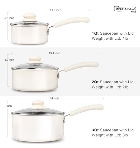 MICHELANGELO Sauce Pan With Lid, 1QT Ceramic Saucepans, Nonstick Saucepan, PFAS-FREE Pot, Small Pots For Cooking, Multipurpose Cooking Pots, White - Image 7