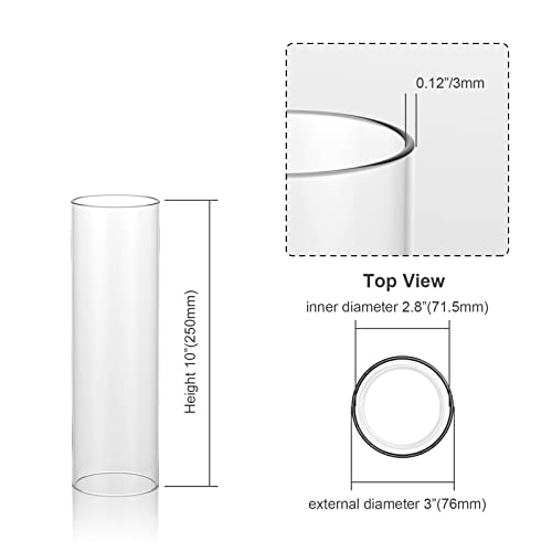 Elfcab 2Pcs Hurricane Candle Holder Diameter 3" W X 10" H Clear Glass Cylinder Candleholder Chimney Tube Open Ended Candle Shade #TOP4