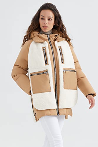 Orolay Women's Sherpa Jacket Thickened Puffer Down Coat Fuzzy Fleece Jacket Apple Cinnamon M #TOP2