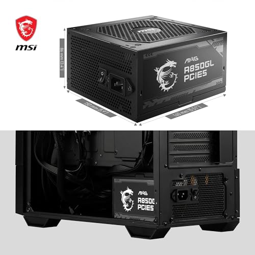 MSI MAG A850GL PCIE5 Alimentatore 850W, 80 Plus Gold, completamente modulare, ATX 3.0, supporto GPU PCIe 5.0, ventola FDB da 120 mm, Full-Bridge LLC, cavi neri piatti - Alimentatore - Immagine 5