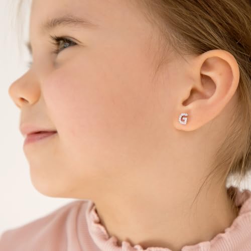 925 Sterling Silver Clear Cubic Zirconia Initial Alphabet Letter Screw Back Earrings for Young Girls and Teens - First Initial Earrings for Stylish Kids - Hypoallergenic and Safe for Sensitive Ears3