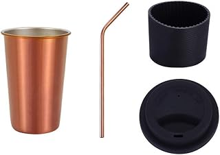 HXSCOO 1 Juego de Taza de Agua de Grado alimenticio, Taza de Bebida de Acero Inoxidable Resistente al Calor con Funda Protectora, Juego de Tapa de Paja for Acampar (Color : Rose Gold B)