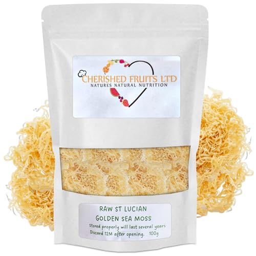 Raw Saint Lucia Golden Organic Sea Moss Wildcrafted and Sun Dried Sea Moss - Vegan Superfood Non-GMO - 100% Natural - Rich in Nutrients with 92 essential minerals - 100 gm