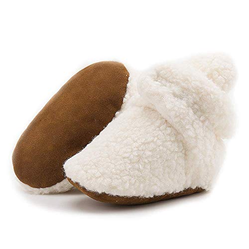Image of HsdsBebe Unisex Newborn Baby Cotton Booties Non-Slip Sole for Toddler Boys Girls Infant Winter Warm Fleece Cozy Socks Shoes
