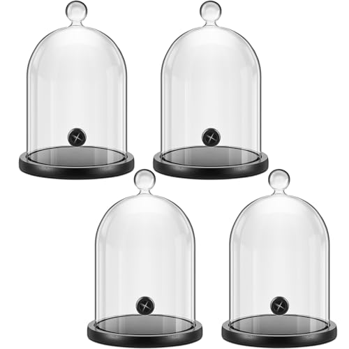 Uiifan 4 Pcs Smoking Cloche Smoking Gun Accessory Glass Dome Cloche Cover Infuser Cocktail with Wood Base for Whiskey Food Drinks 9. 84 x 5. 91 Inch (Black)