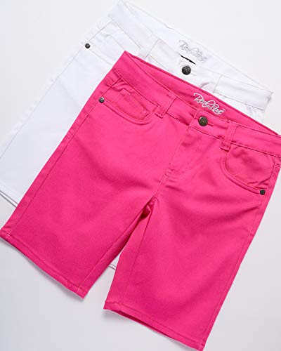 Real Love Girls' Shorts - Super Stretch Twill Bermuda Shorts (2 Pack), Size 14, White/Hot Pink #TOP1