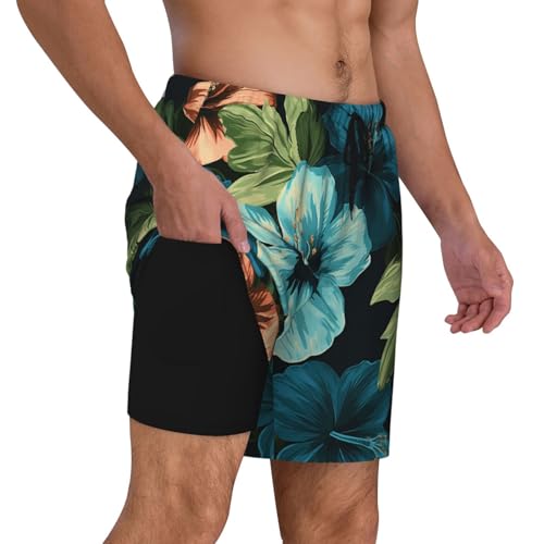 Men's Swim Trunks Quick Dry Board Shorts Hibiscus Flowers Pattern Beach Shorts with Pocket Bathing Suits for Men2