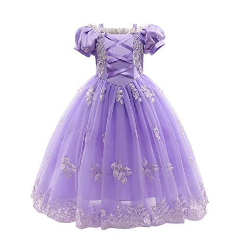 Hua Angel Princess Dresses For Girls Puff Sleeve Fancy Party Halloween Costume With Accessories (Purple) #TOP2