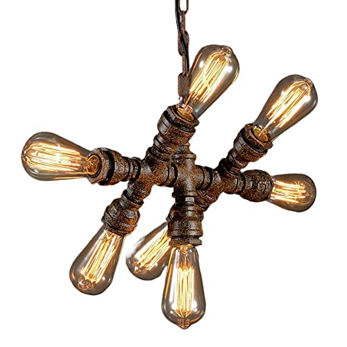 Lustre tuyau d'eau steampunk en fer forgé brossé et finitions artisanales