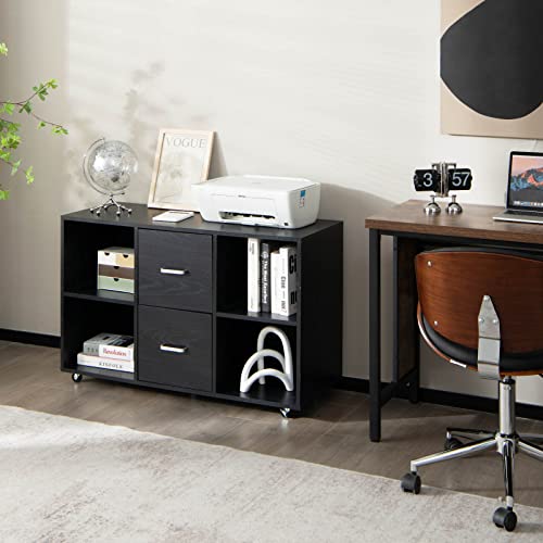 Giantex File Cabinet Office Organization - Filing Cabinet W/ 2 Drawers, 4 Open Compartments, Lateral Cabinet On 360° Swivel Lockable Wheels, Rolling Printer Scanner Stand For Home Office Storage #TOP1