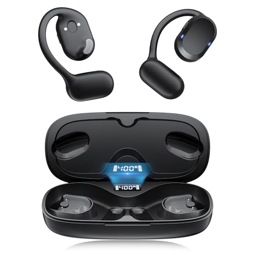 TTQ Open Ear Headphones, Open Ear Earbuds, IPX7 Waterproof, Bluetooth 5.3 True Wireless Sports Over Ear Earbuds with Earhooks, Built-in Mic, Crystal-Clear Calls for Running Workout Cycling Driving