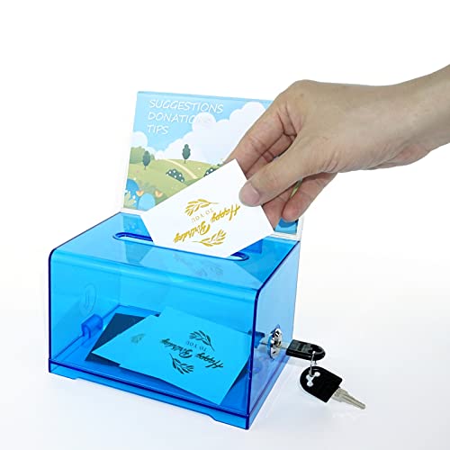 Edlike Donation Ballot Box With Lock - Secure Suggestion Box Perfect For Business Cards (6.25" X 4.5" X 4") Blue #TOP17
