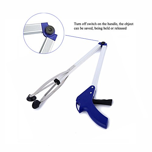 Reacher Grabber, Messar 32\" Foldable Pick Up Reaching Claw Reacher Long Arm Gripper Grabber Suction Cup Grip Heavy Duty Mobility Aid Pick Up Tool - Blue