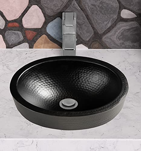 Monarch Abode 19104 Matte Black Hand Hammered Oval Skirted Bathroom Vanity Sink (17 inches)